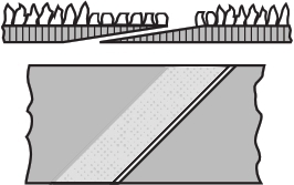 Belt ends meet at a diagonal angle and overlap, with one end with a noticeable stripe.