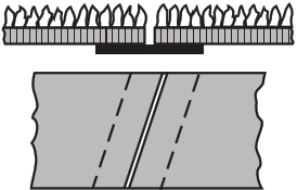 Belt ends meet at a diagonal angle and only touch. Tape is placed behind it.