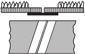 Belt ends meet at a diagonal angle and only touch. Both ends have a completely shaven stripe.