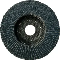 Disc with surrounding sandpaper flaps and concave center hole